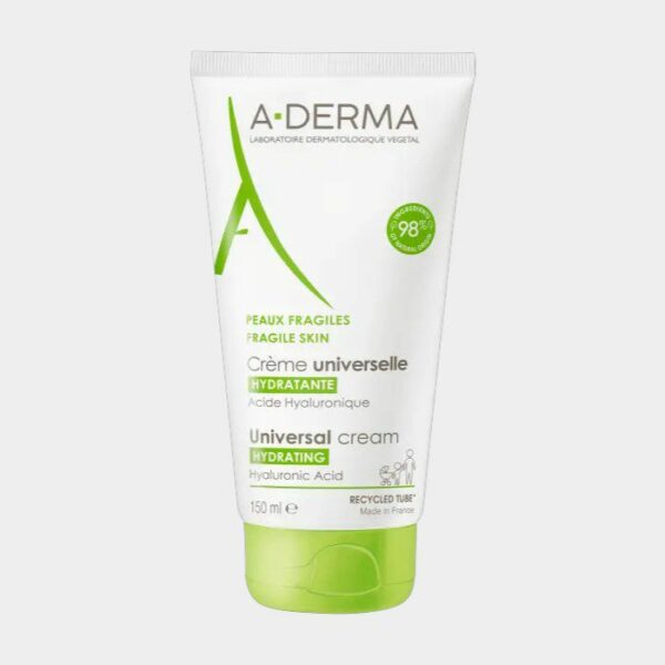 A-DERMA – Crème Universelle Hydratante à l’Acide Hyaluronique (Peaux fragiles) – Tube 50 ml.