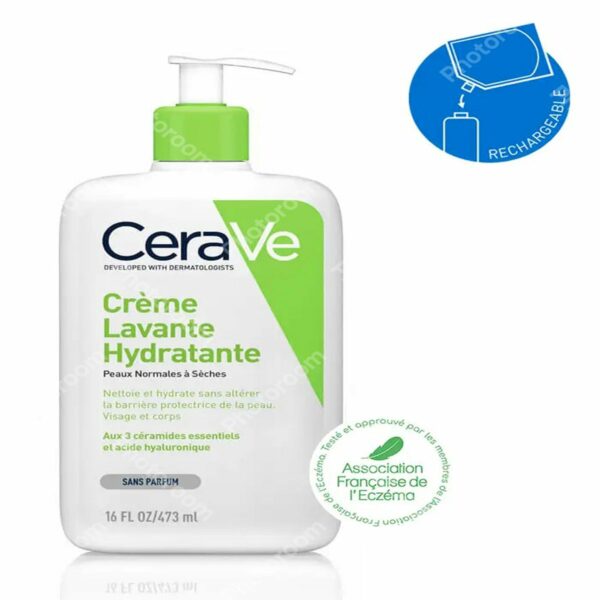 CeraVe Crème Lavante Hydratante 473 ml – flacon pompe blanc et bleu
