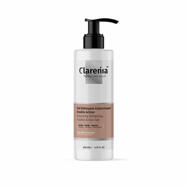 CLARENIA Gel Nettoyant Éclaircissant Double Action 200 ml — flacon, packshot fond clair