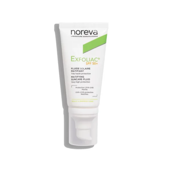 Packshot — NOREVA Exfoliac Fluide Solaire Matifiant SPF50+ 40 ml
