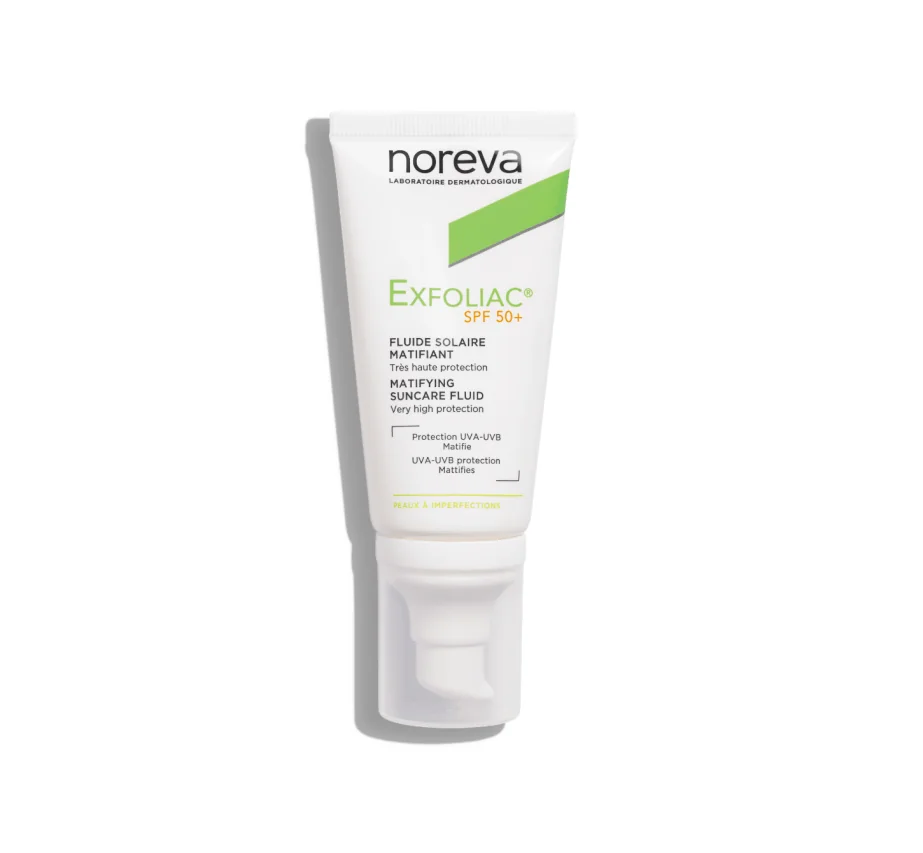 Packshot — NOREVA Exfoliac Fluide Solaire Matifiant SPF50+ 40 ml