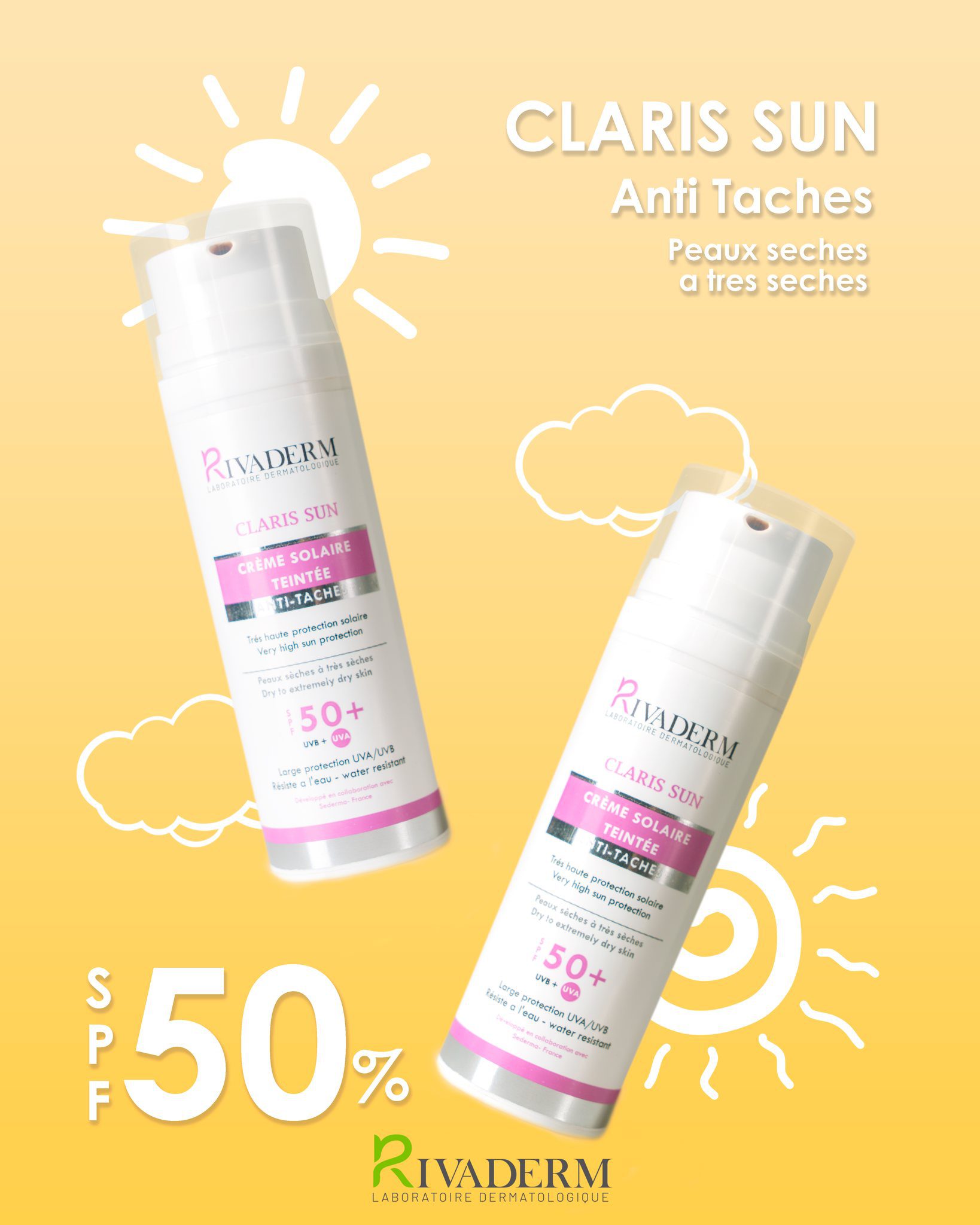 RIVADERM Claris Sun — Écran Solaire Anti-Taches SPF50+ (50 ml) – Image 2
