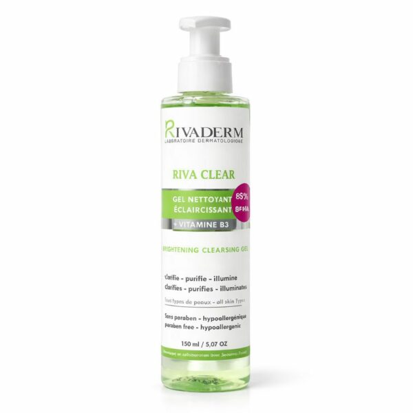 RIVADERM Riva Clear Gel Nettoyant Éclaircissant 150 ml – nettoyant visage éclat anti-taches