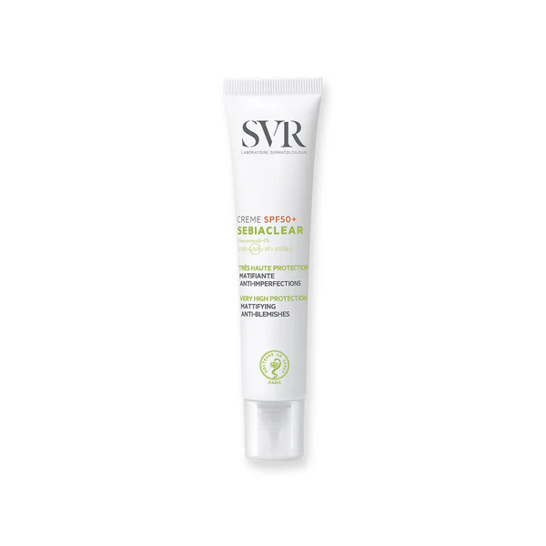 SVR Sebiaclear Crème SPF50 – Écran Matifiant Anti-Imperfections — tube, packshot fond clair