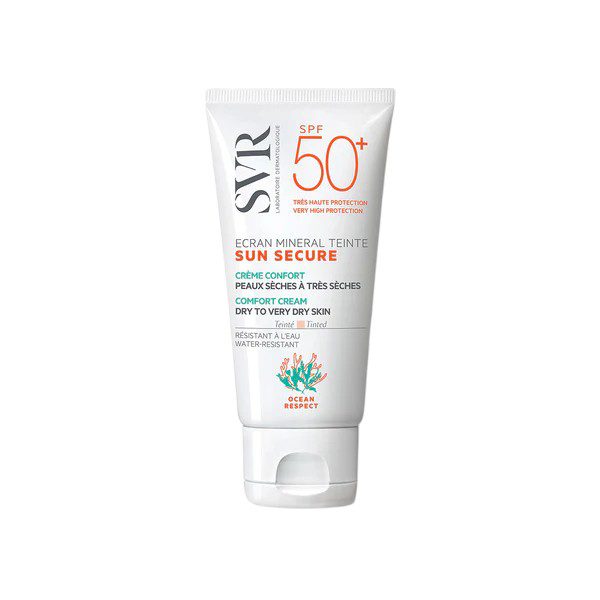SVR Sun Secure Écran Minéral Teinté SPF50+ — tube visage, packshot fond clair