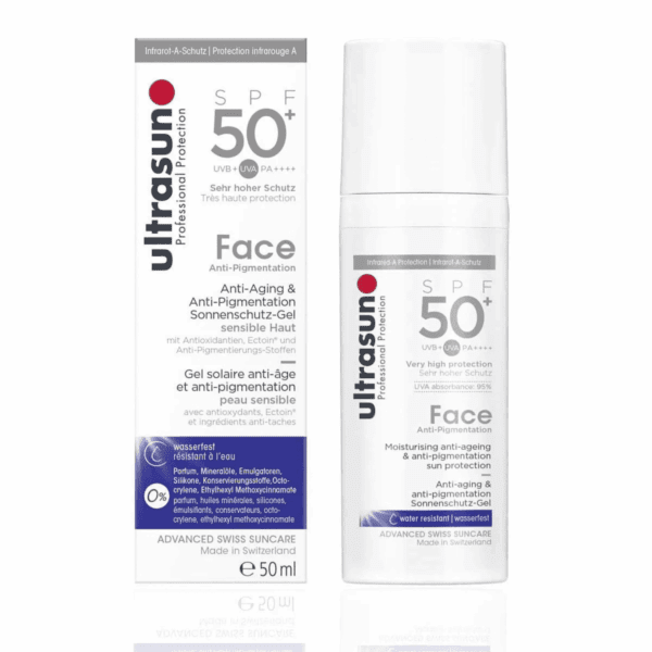 Ultrasun Face Anti Ageing Anti-Pigmentation SPF50+ 50 ml — tube, packshot fond clair