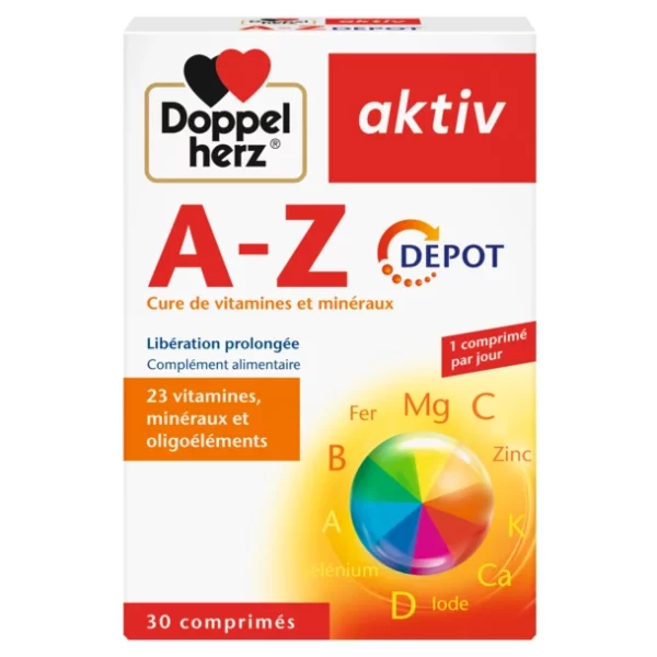 Packshot AKTIV A-Z Action Durable — boîte 30 comprimés