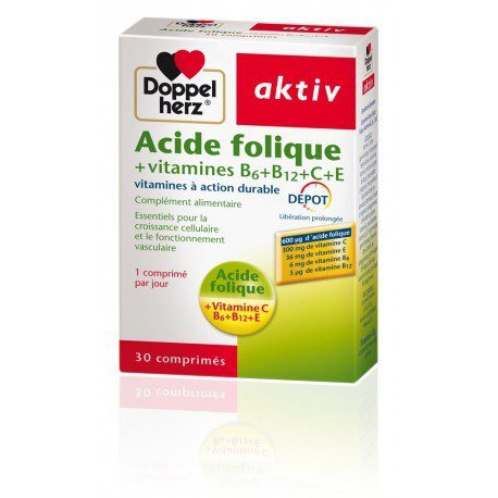 Packshot AKTIV Acide Folique + Vitamines B, C & E — boîte 30 comprimés