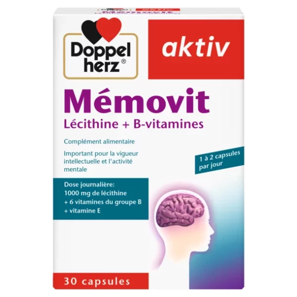Packshot AKTIV Memovit Lécithine + Vitamines B — boîte 30 comprimés