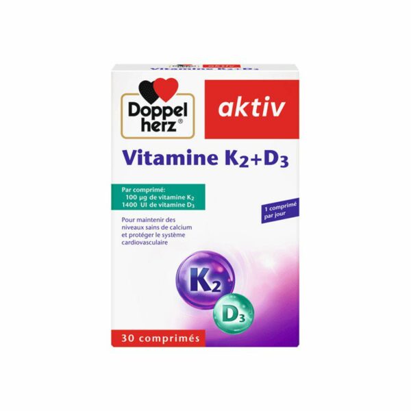 Packshot AKTIV Vitamine K2 + D3 — boîte 30 comprimés