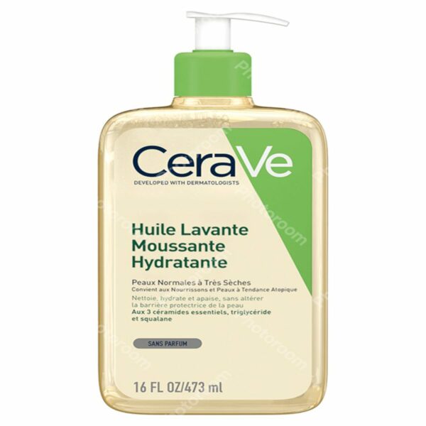 CeraVe Huile Lavante Moussante Hydratante 473 ml — flacon pompe blanc et bleu