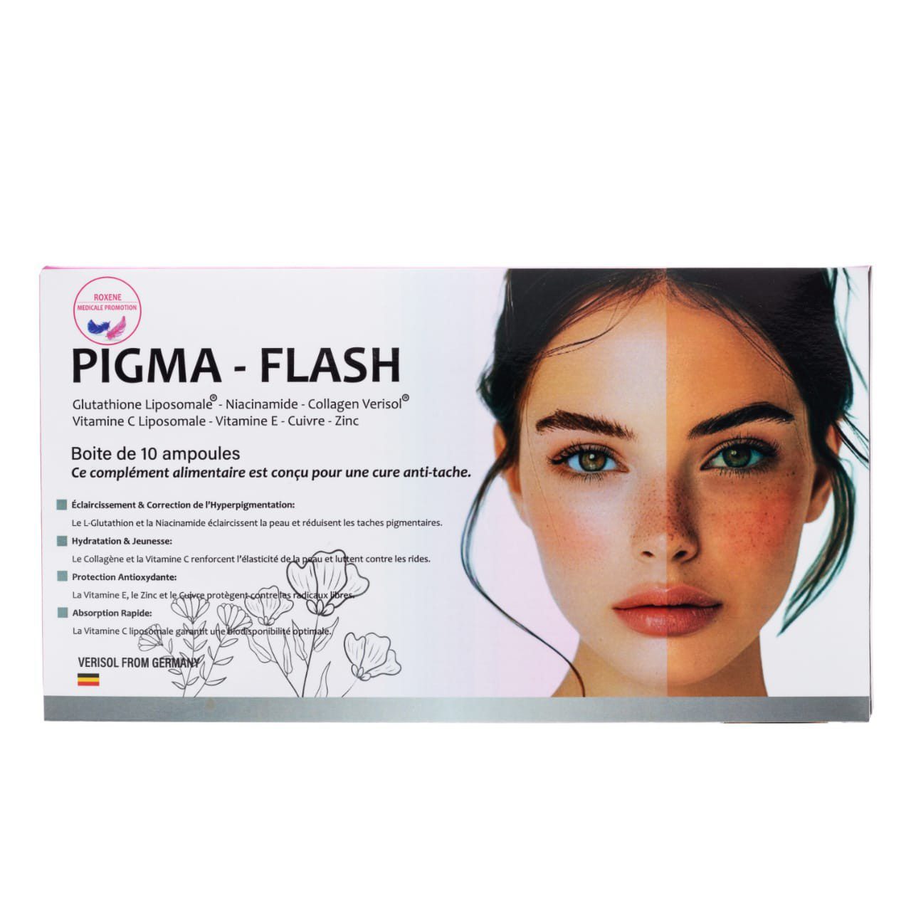 Packshot — ROXENE PIGMA FLASH, coffret 10 ampoules