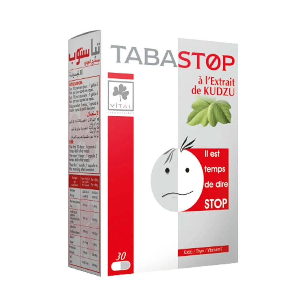 Packshot VITAL Tabastop — boîte 30 gélules