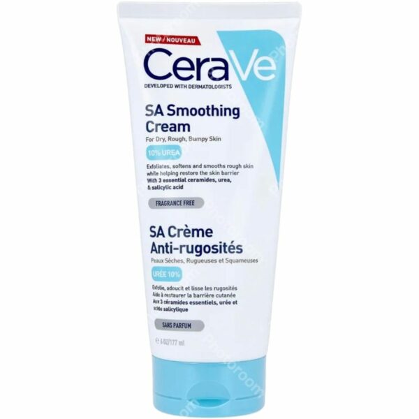 CeraVe SA Crème Anti-Rugosités 177 ml — tube blanc et bleu, vue de face