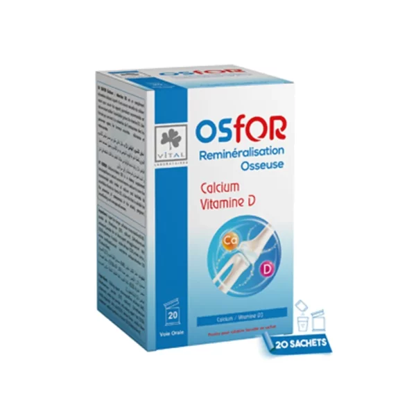 Packshot VITAL Osfor Calcium et Vitamine D3 — boîte 20 sachets