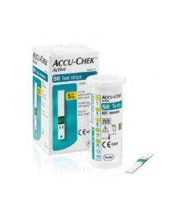 Packshot « Accu-Chek Active 50 bandelettes » avec flacon et boîte