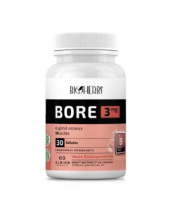 Packshot du flacon « Bioherbs Bore 3 mg 30 gélules » sur fond blanc.