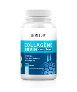 Packshot du flacon « Bioherbs Collagène Bovin Complexe 120 gélules » sur fond blanc.
