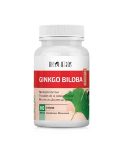 Packshot du flacon « Bioherbs Ginkgo Biloba 60 gélules » sur fond blanc.