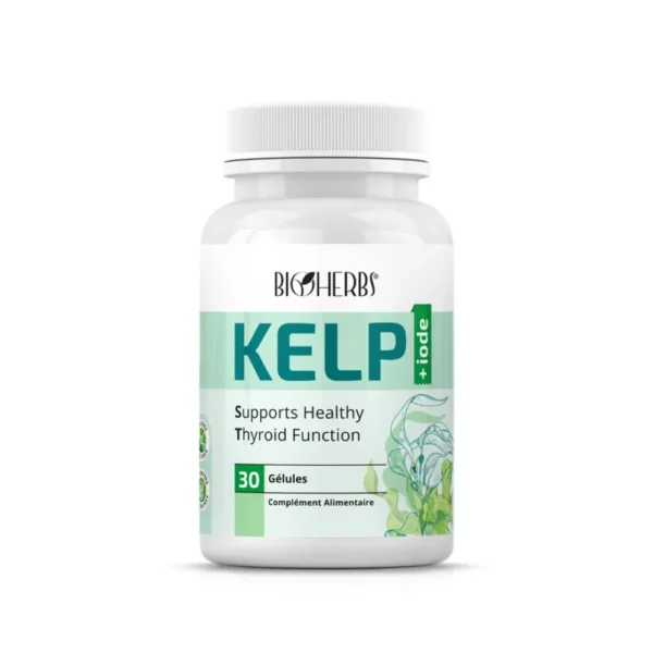 Packshot du flacon « Bioherbs Kelp – Iode 30 gélules » sur fond blanc.