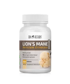 Packshot du flacon « Bioherbs Lion’s Mane 60 gélules » sur fond blanc,