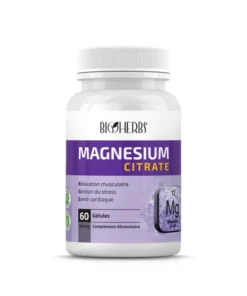 Packshot du flacon « Bioherbs Magnésium Citrate 60 gélules » sur fond blanc, étiquette nette.