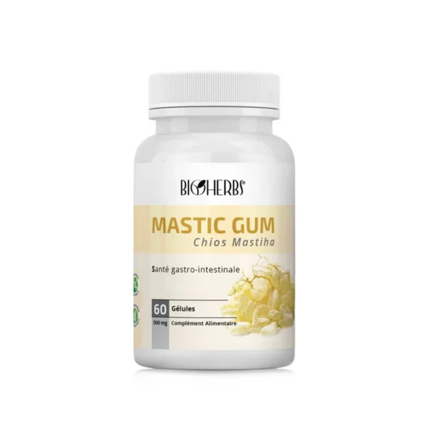 Packshot du flacon « Bioherbs Mastic Gum 60 gélules » sur fond blanc.