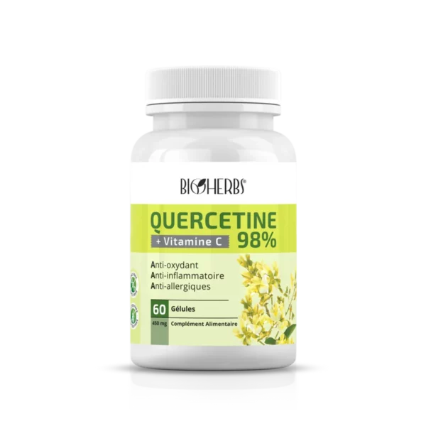 Packshot du flacon « Bioherbs Quercétine 60 gélules » sur fond blanc.