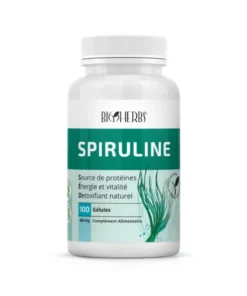 Packshot du flacon « Bioherbs Spiruline 100 gélules » sur fond blanc.