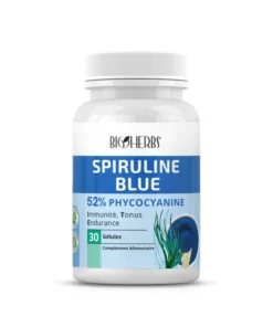 Packshot « Bioherbs Spiruline Bleue 30 gélules » sur fond blanc, étiquette lisible.