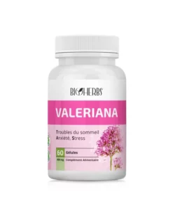 Packshot « Bioherbs Valeriana 60 gélules » sur fond blanc,