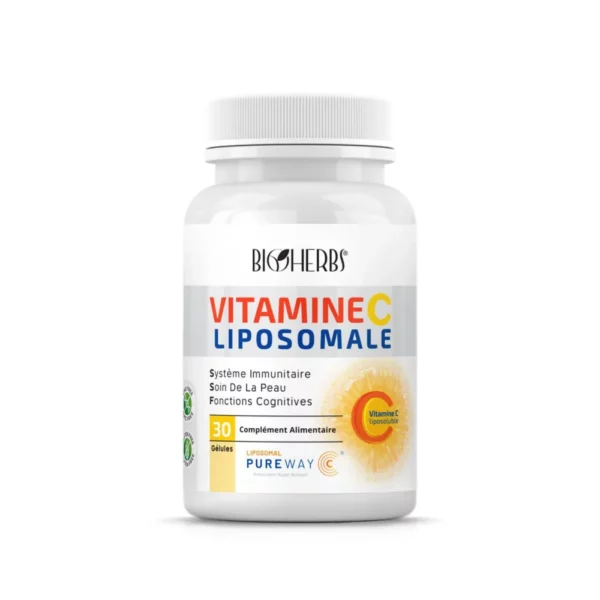Packshot du flacon « Bioherbs Vitamine C Liposomale 30 gélules » sur fond blanc.