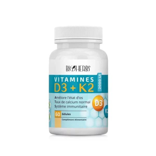 Packshot face — Bioherbs Vitamines D3+K2 60 gélules