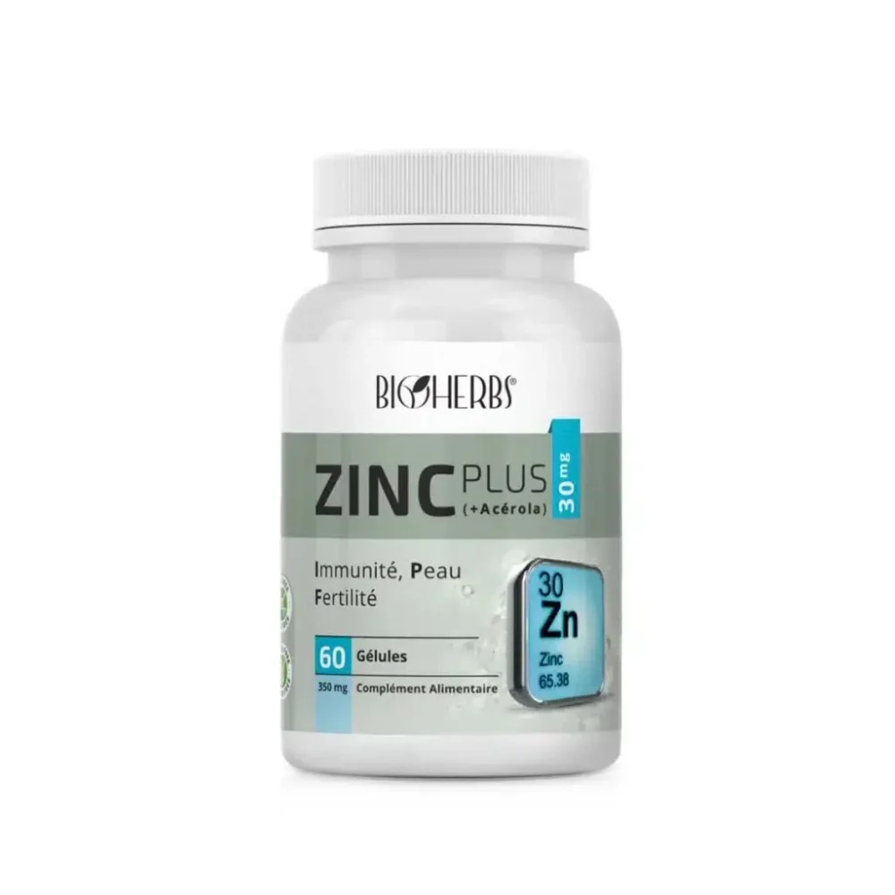 Packshot face — Bioherbs Zinc Plus + Acérola 60 gélules