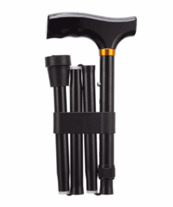 Canne pliante en aluminium finition bronze, pliée en quatre sections.