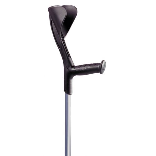 Canne canadienne en aluminium avec appui antébrachial et poignée ergonomique.