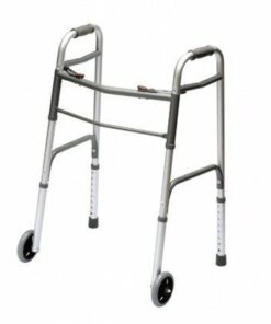 Déambulateur fixe à 2 roues pour adulte, vue de face, châssis aluminium.