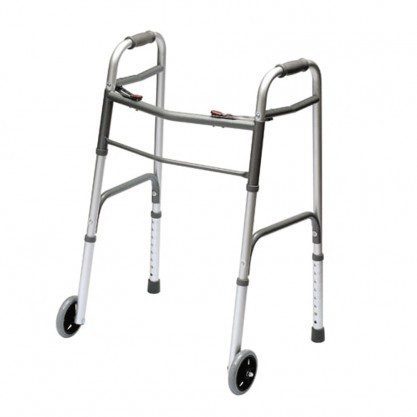 Déambulateur fixe à 2 roues pour adulte, vue de face, châssis aluminium.