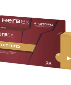 Boîte « Herbex ArgitriB12 20 gélules » sur fond blanc, mention vitalité.