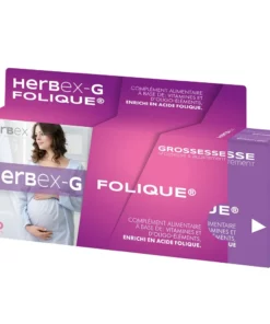 Boîte « Herbex G Meta Folique 30 gélules » sur fond blanc.