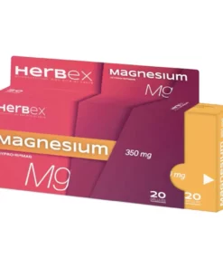 Boîte « Herbex Magnésium 350 mg 20 gélules » sur fond blanc.