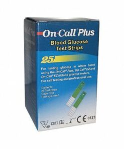 Packshot « On Call Plus Bandelettes — Boîte de 25 » avec flacon.