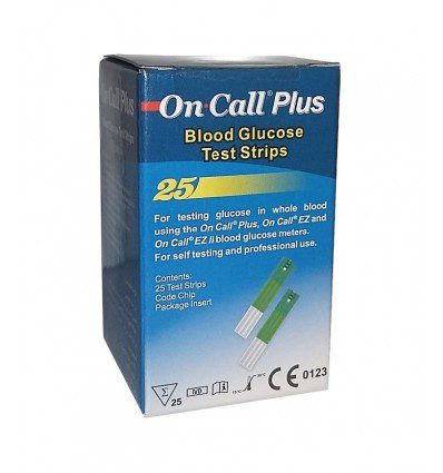 Packshot « On Call Plus Bandelettes — Boîte de 25 » avec flacon.