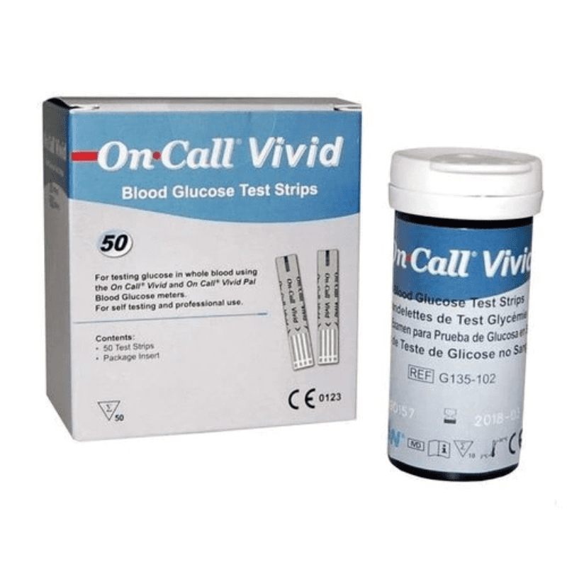 Packshot « On Call Vivid Bandelettes — Boîte de 50 » avec flacon.