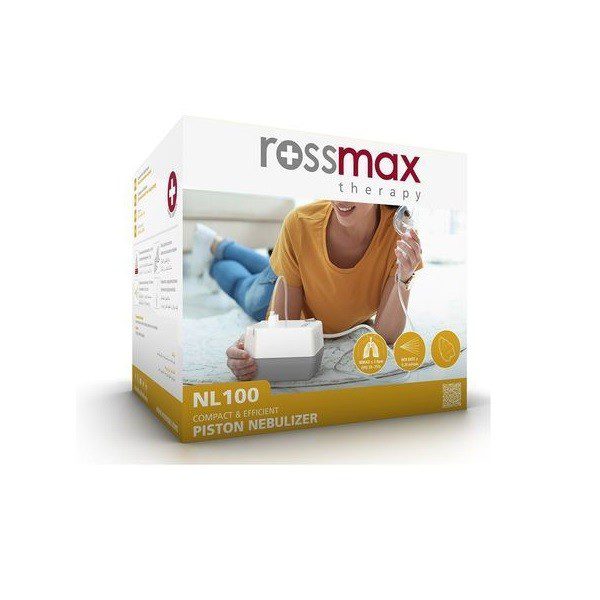 Packshot « ROSSMAX NL100 » avec unité, gobelet, tuyau et masque.