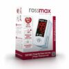Packshot « ROSSMAX Oxymètre de Pouls SB100 » affichant SpO₂ et pouls.