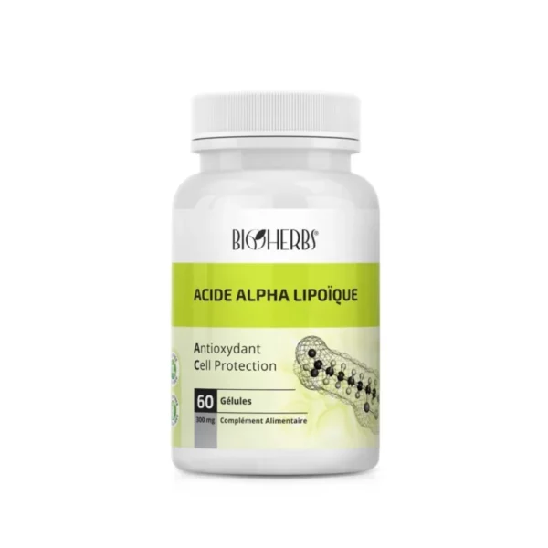 Packshot du flacon « Bioherbs Acide Alpha Lipoïque 60 gélules » sur fond blanc.