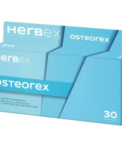 Boîte « Herbex Osteorex 30 comprimés » sur fond blanc, mention minéralisation osseuse.