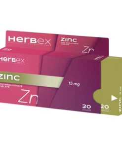 Boîte « Herbex Zinc 15 mg 20 gélules » sur fond blanc, étiquette lisible.
