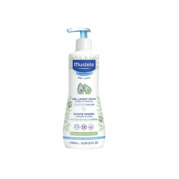 Mustela Gel Lavant Doux 500 ml – nettoyage visage et corps bébé, peau sensible